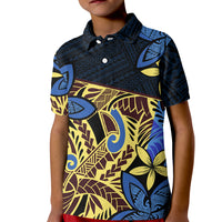 Polynesia Fabric Kid Polo Shirt Polynesian Tribal With Frangipani Flowers - Wonder Print Shop