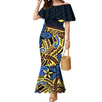 Polynesia Fabric Mermaid Dress Polynesian Tribal With Frangipani Flowers - Wonder Print Shop