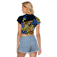 Polynesia Fabric Raglan Cropped T Shirt Polynesian Tribal With Frangipani Flowers - Wonder Print Shop
