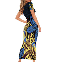 Polynesia Fabric Short Sleeve Bodycon Dress Polynesian Tribal With Frangipani Flowers - Wonder Print Shop