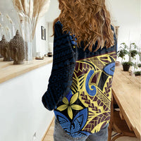 Polynesia Fabric Women Casual Shirt Polynesian Tribal With Frangipani Flowers - Wonder Print Shop