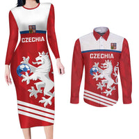 Custom Czech Republic Football Couples Matching Long Sleeve Bodycon Dress and Long Sleeve Button Shirt Go Czechia - Sporty Style - Wonder Print Shop