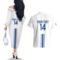 Custom Greece Football Couples Matching Off The Shoulder Long Sleeve Dress and Hawaiian Shirt Go Ethniki - Sporty Style - Wonder Print Shop