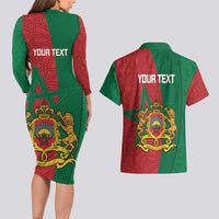 Personalised Morocco Couples Matching Long Sleeve Bodycon Dress and Hawaiian Shirt Moroccan Green Star With Moorish Pattern - Wonder Print Shop