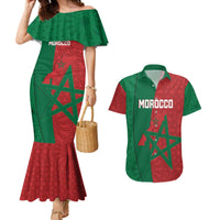 Personalised Morocco Couples Matching Mermaid Dress and Hawaiian Shirt Moroccan Green Star With Moorish Pattern - Wonder Print Shop
