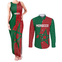 Personalised Morocco Couples Matching Tank Maxi Dress and Long Sleeve Button Shirt Moroccan Green Star With Moorish Pattern - Wonder Print Shop