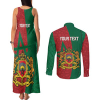 Personalised Morocco Couples Matching Tank Maxi Dress and Long Sleeve Button Shirt Moroccan Green Star With Moorish Pattern - Wonder Print Shop