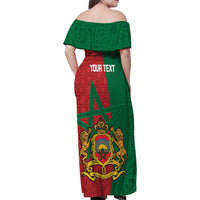Personalised Morocco Family Matching Off Shoulder Maxi Dress and Hawaiian Shirt Moroccan Green Star With Moorish Pattern - Wonder Print Shop
