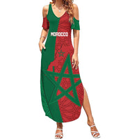 Personalised Morocco Family Matching Summer Maxi Dress and Hawaiian Shirt Moroccan Green Star With Moorish Pattern - Wonder Print Shop