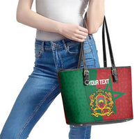 Personalised Morocco Leather Tote Bag Moroccan Green Star With Moorish Pattern - Wonder Print Shop