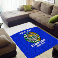 Custom Uzbekistan Football Area Rug 2024 Go Champions Uzbek Pattern - Wonder Print Shop