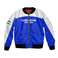 Custom Uzbekistan Football Bomber Jacket 2024 Go Champions Uzbek Pattern - Wonder Print Shop