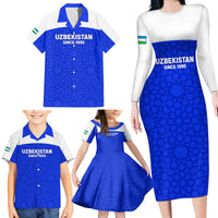 Custom Uzbekistan Football Family Matching Long Sleeve Bodycon Dress and Hawaiian Shirt 2024 Go Champions Uzbek Pattern - Wonder Print Shop
