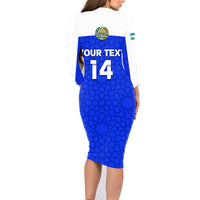 Custom Uzbekistan Football Family Matching Long Sleeve Bodycon Dress and Hawaiian Shirt 2024 Go Champions Uzbek Pattern - Wonder Print Shop
