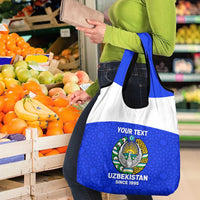 Custom Uzbekistan Football Grocery Bag Go Champions Uzbek Pattern