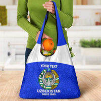 Custom Uzbekistan Football Grocery Bag Go Champions Uzbek Pattern