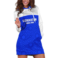 Custom Uzbekistan Football Hoodie Dress 2024 Go Champions Uzbek Pattern - Wonder Print Shop