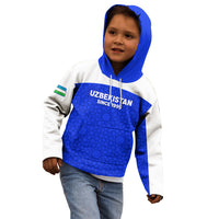 Custom Uzbekistan Football Kid Hoodie 2024 Go Champions Uzbek Pattern - Wonder Print Shop