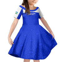Custom Uzbekistan Football Kid Short Sleeve Dress 2024 Go Champions Uzbek Pattern - Wonder Print Shop