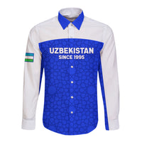 Custom Uzbekistan Football Long Sleeve Button Shirt 2024 Go Champions Uzbek Pattern - Wonder Print Shop