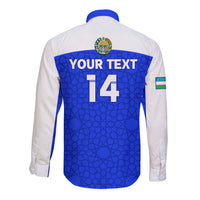 Custom Uzbekistan Football Long Sleeve Button Shirt 2024 Go Champions Uzbek Pattern - Wonder Print Shop