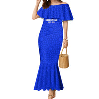 Custom Uzbekistan Football Mermaid Dress 2024 Go Champions Uzbek Pattern - Wonder Print Shop
