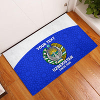 Custom Uzbekistan Football Rubber Doormat 2024 Go Champions Uzbek Pattern - Wonder Print Shop