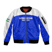 Custom Uzbekistan Football Sleeve Zip Bomber Jacket 2024 Go Champions Uzbek Pattern - Wonder Print Shop