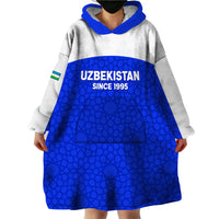 Custom Uzbekistan Football Wearable Blanket Hoodie 2024 Go Champions Uzbek Pattern - Wonder Print Shop
