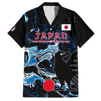 Black button-up shirt with blue wave graphics, Japan flag, and team text