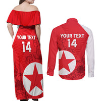 Custom North Korea Football Couples Matching Off Shoulder Maxi Dress and Long Sleeve Button Shirt 2024 Go Eastern Azaleas Magnolia Flowers - Wonder Print Shop