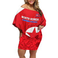 Custom North Korea Football Family Matching Off Shoulder Short Dress and Hawaiian Shirt 2024 Go Eastern Azaleas Magnolia Flowers - Wonder Print Shop