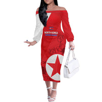 Custom North Korea Football Off The Shoulder Long Sleeve Dress 2024 Go Eastern Azaleas Magnolia Flowers - Wonder Print Shop