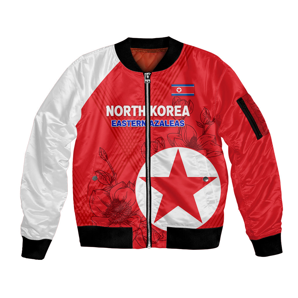 custom-north-korea-football-sleeve-zip-bomber-jacket-2024-go-eastern-azaleas-magnolia-flowers