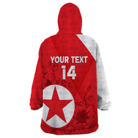 Custom North Korea Football Wearable Blanket Hoodie 2024 Go Eastern Azaleas Magnolia Flowers - Wonder Print Shop