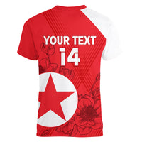 Custom North Korea Football Women V Neck T Shirt 2024 Go Eastern Azaleas Magnolia Flowers - Wonder Print Shop