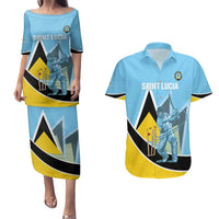 Custom Saint Lucia Cricket Couples Matching Puletasi and Hawaiian Shirt Go Champions - National Color