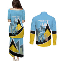 Custom Saint Lucia Cricket Couples Matching Puletasi and Long Sleeve Button Shirt Go Champions - National Color
