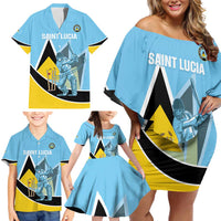 Custom Saint Lucia Cricket Family Matching Off Shoulder Short Dress and Hawaiian Shirt Go Champions - National Color - Wonder Print Shop
