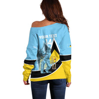 Custom Saint Lucia Cricket Off Shoulder Sweater Go Champions - National Color - Wonder Print Shop