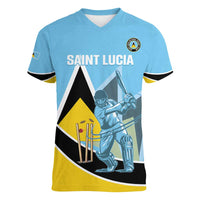 Custom Saint Lucia Cricket Women V-Neck T-Shirt Go Champions - National Color - Wonder Print Shop