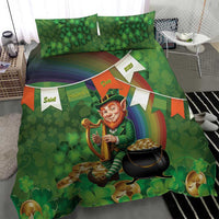 Happy Saint Patrick's Day Bedding Set Leprechaun With Irish Harp - Shamrock Pattern - Wonder Print Shop