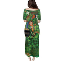 Happy Saint Patrick's Day Family Matching Puletasi and Hawaiian Shirt Leprechaun With Irish Harp - Shamrock Pattern