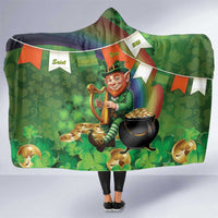 Happy Saint Patrick's Day Hooded Blanket Leprechaun With Irish Harp - Shamrock Pattern - Wonder Print Shop