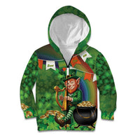 Happy Saint Patrick's Day Kid Hoodie Leprechaun With Irish Harp - Shamrock Pattern - Wonder Print Shop