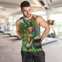 Happy Saint Patrick's Day Men Tank Top Leprechaun With Irish Harp - Shamrock Pattern - Wonder Print Shop