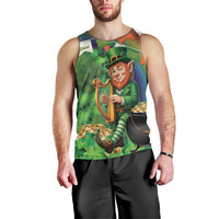 Happy Saint Patrick's Day Men Tank Top Leprechaun With Irish Harp - Shamrock Pattern - Wonder Print Shop