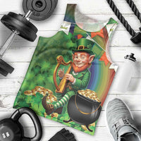 Happy Saint Patrick's Day Men Tank Top Leprechaun With Irish Harp - Shamrock Pattern - Wonder Print Shop