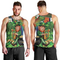 Happy Saint Patrick's Day Men Tank Top Leprechaun With Irish Harp - Shamrock Pattern - Wonder Print Shop