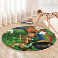 Happy Saint Patrick's Day Round Carpet Leprechaun With Irish Harp - Shamrock Pattern - Wonder Print Shop